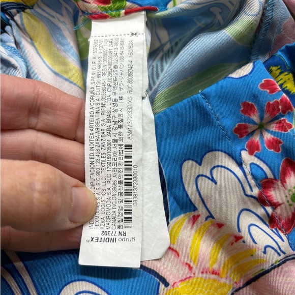 ZARA Wide Leg Floral Blue Red Silky Pants XS - Picture 8 of 10